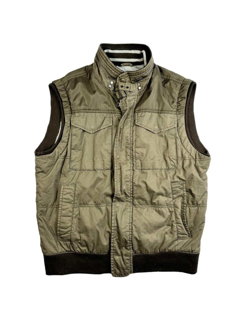 Zara Man Basic Gilet XL Khaki Green Sleeveless Padded Vest Gilet Bodywarmer
